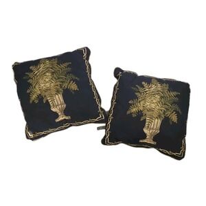 2 Vtg Borgata Tapestry‎ Rope Urn Fern Throw Pillows Black Green Tan 17 x 18 90s
